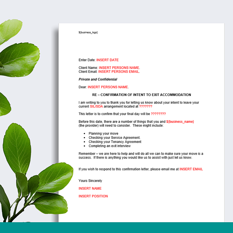 Exiting Accommodation Confirmation Letter