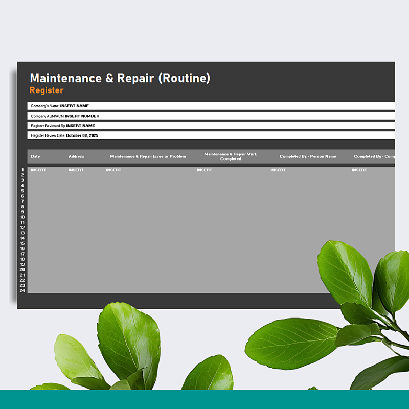 Maintenance & Repair Register (Routine & Adhoc)