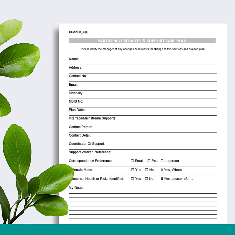 Participant Services & Support Care Plan