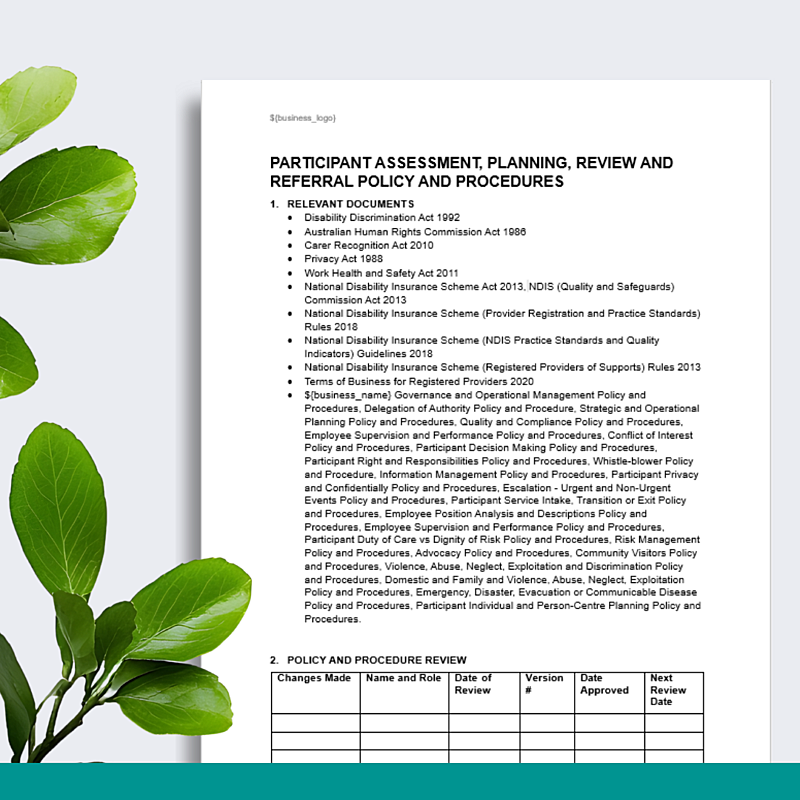 Participant Assessment, Planning, Review and Referral - Policy & Procedures