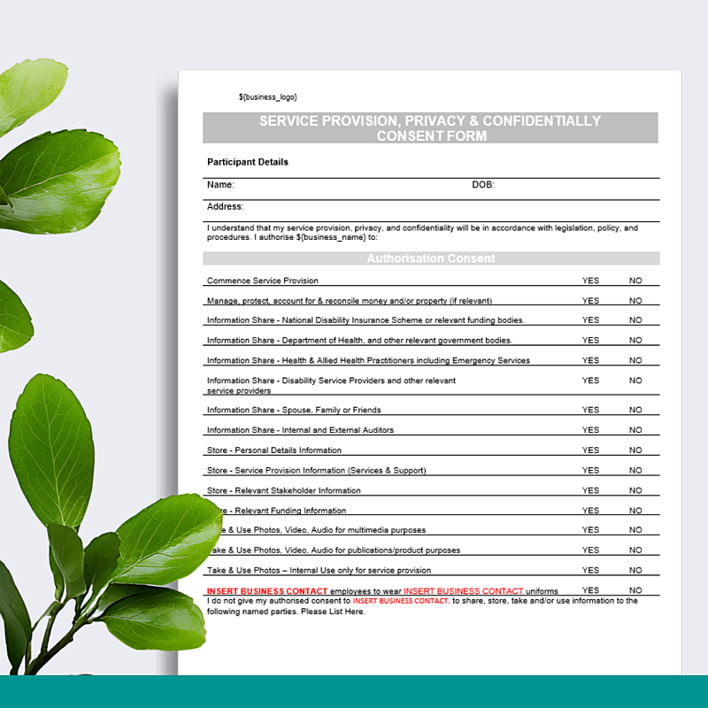 Service Provision, Privacy & Confidentially Consent Form