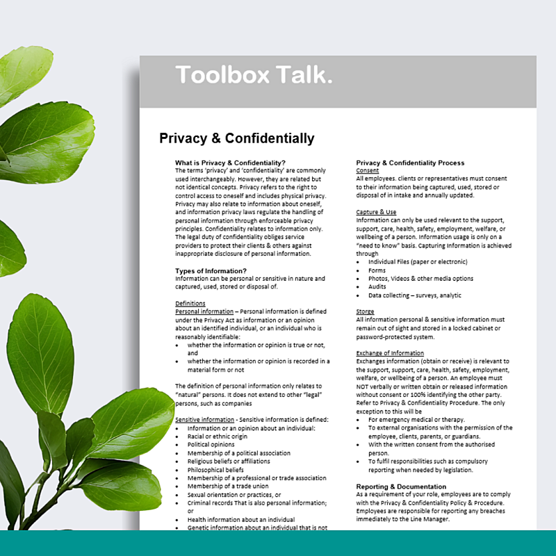 Privacy & Confidentially Toolbox Talk