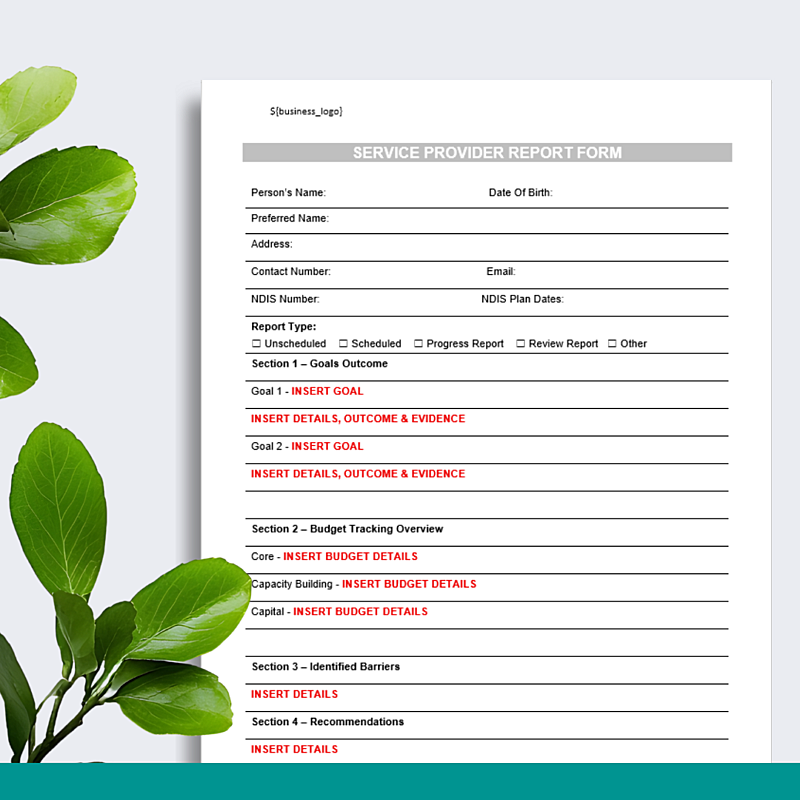 Service Provider Report Form
