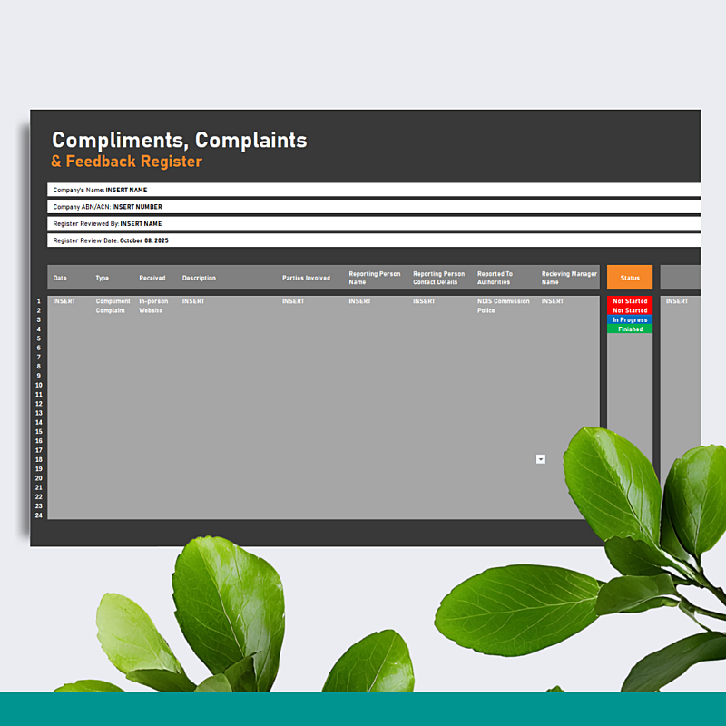 Compliments, Complaints & Feedback Register