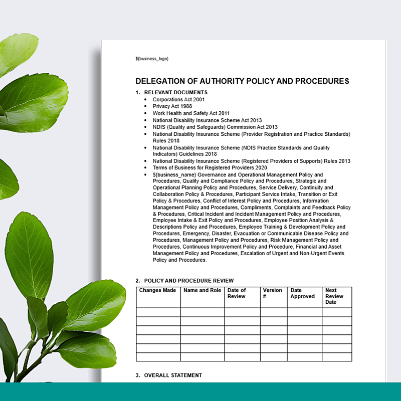 Delegation of Authority Policy & Procedures