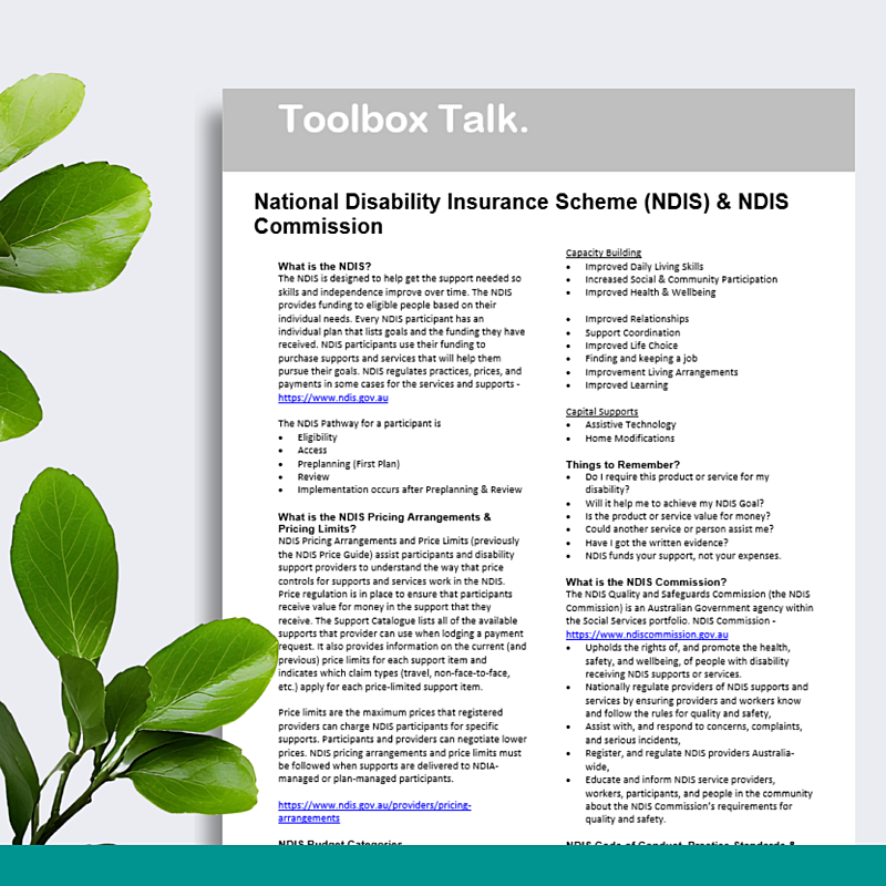 National Disability Insurance Scheme (NDIS) & NDIS Commission Toolbox Talk