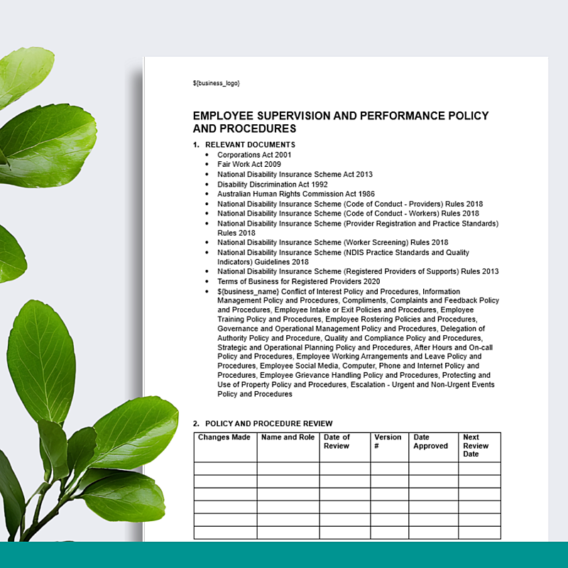 Employee Supervision & Performance Policy & Procedures