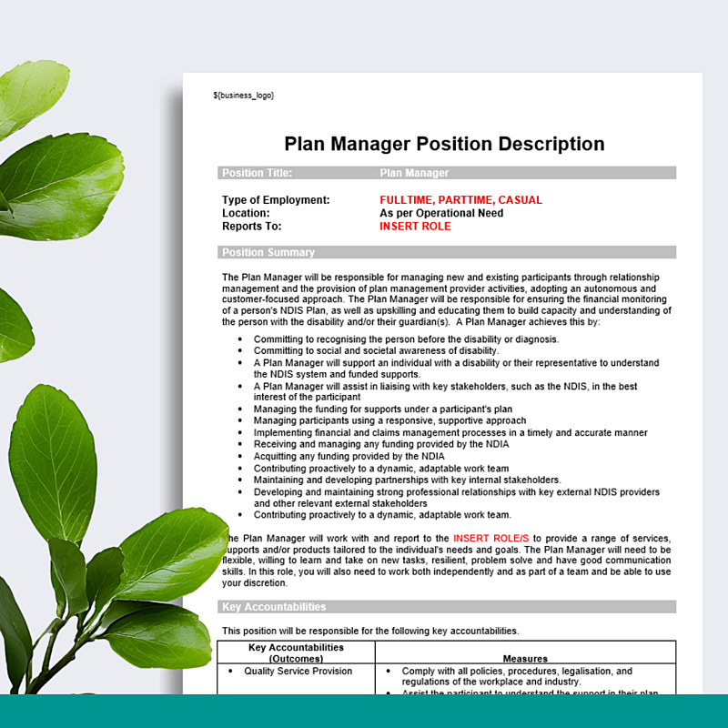 Position Description - Plan Manager