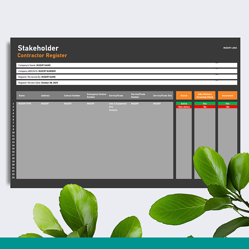 Stakeholders & Contractors Register
