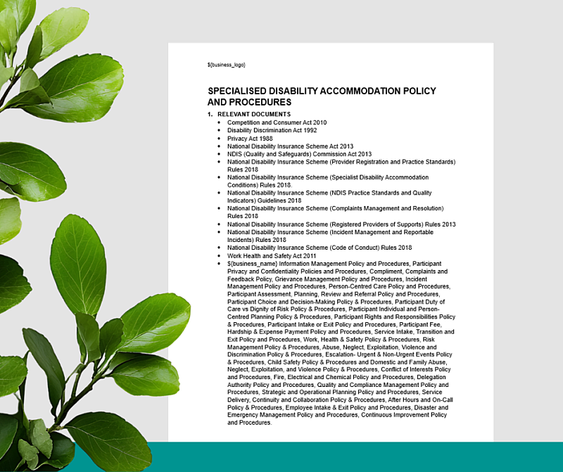Specialised Disability Accommodation (SDA) Policy and Procedures