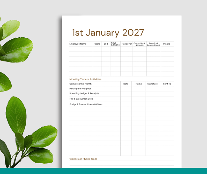 NDIS Participant or Site Communication Book & Daily Diary - Jul to Dec 2027 (Circles)