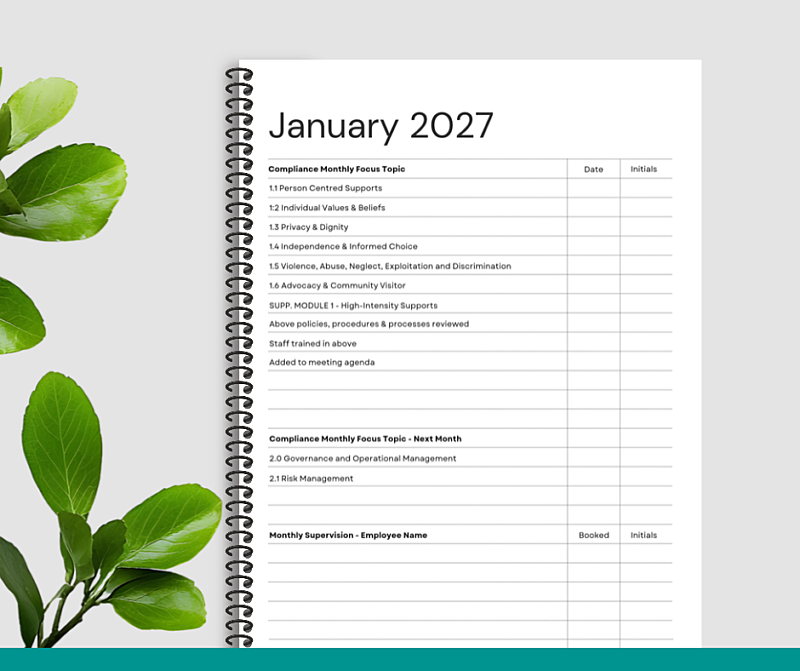 NDIS Compliance & Daily Planner - Jan to Dec 2027 - Solid