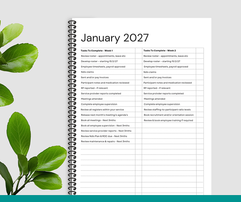 NDIS Compliance & Daily Planner - Jan to Dec 2027 - Solid