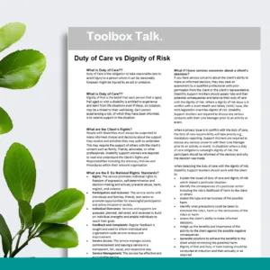 Duty of Care vs Dignity of Risk Toolbox Talk