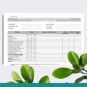 Emergency, Disaster, Evacuation or Communicable Disease Site Risk Assessment Form
