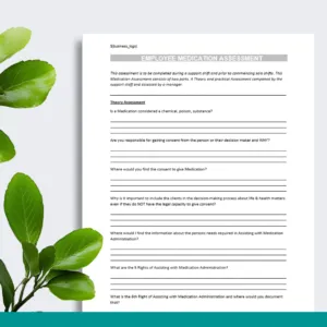 Employee Medication Administration Assessment Form (Practical & Theory)