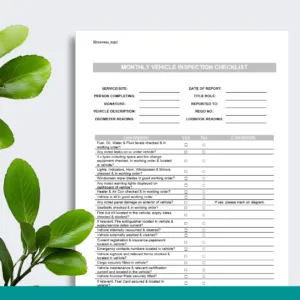 Vehicle Monthly Inspection Checklist Form