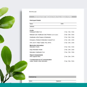 Participant Medication File Index Form