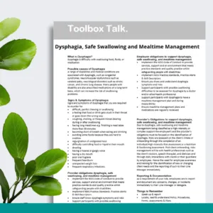 Dysphagia, Swallowing & Mealtime Management Toolbox Talk