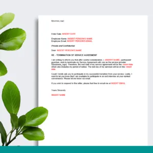 Participant Termination of Service Agreement Letter