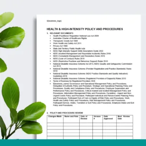Health & High-Intensity Policy & Procedures