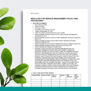 Ndis & Fee for Service Management Policy & Procedures